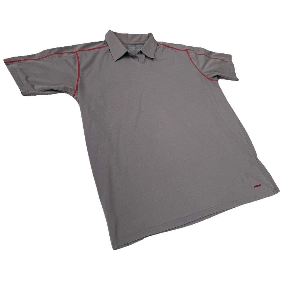 Patagonia Men’s Grey Performance Polo Shirt XXL  2XL Red Contrast Stitching